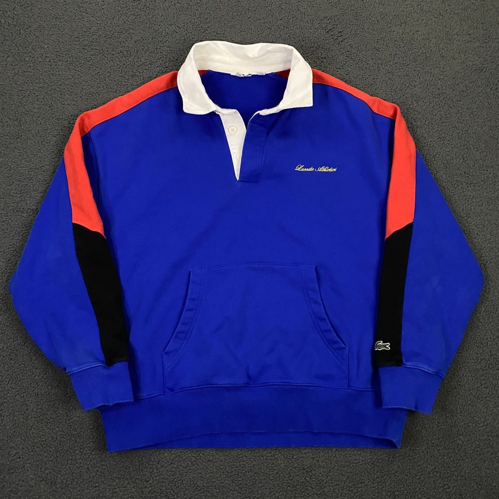 Lacoste Athletics Rugby Polo Shirt FITS Mens XL Blue French Terry Sweatshirt